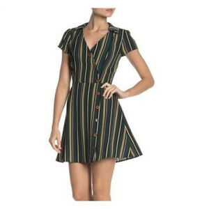 Kenedik women's Stripe Wrap Button Down Collar Shirt Dress Bold Teal L NEW